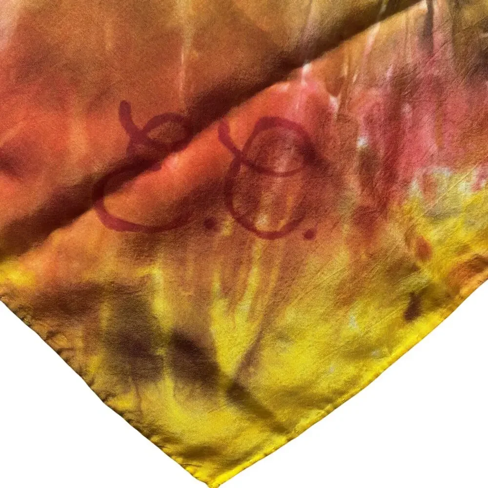 Hand Tie Dyed Silk Scarf Brilliant Yellow Gold Orange Large Square Boho Hippie